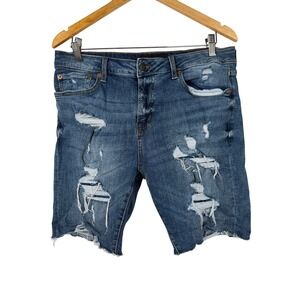 Aeropostale Jean Shorts Mens 32 Blue Slim Cut-Off Distressed Ripped Denim